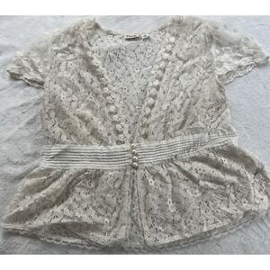 Pinky Brand White Cotton‎ Blend XL Women's Babydoll Pearl Button Blouse